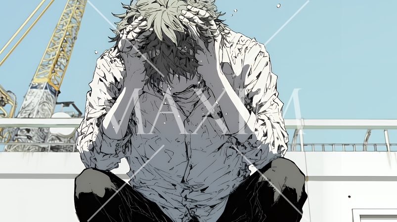 悔しがっている男性：一人座り、後悔と苛立ちをあらわにする苦悩した男性