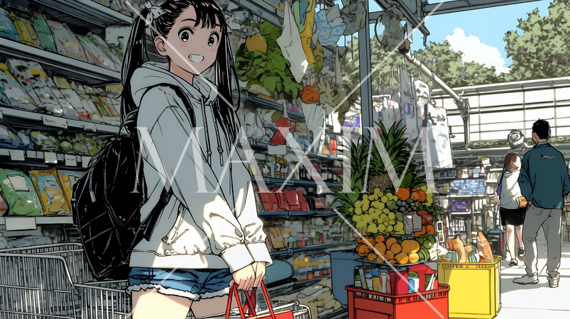 スーパーマーケットで買い物をしている若い女性