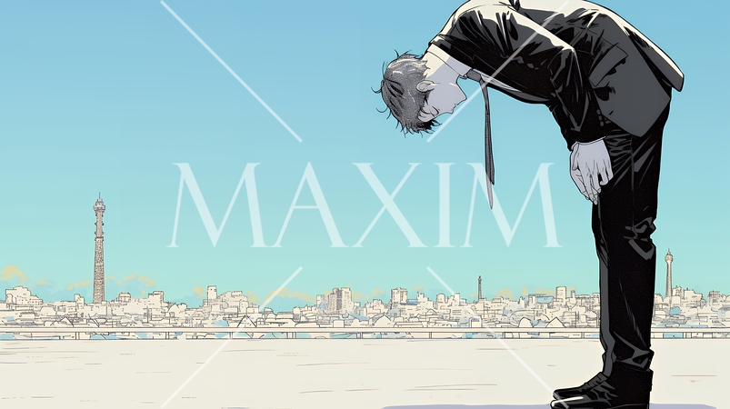 ミスやトラブルを反省してうなだれるビジネスマン｜落ち込む会社員のビジネスイメージイラスト