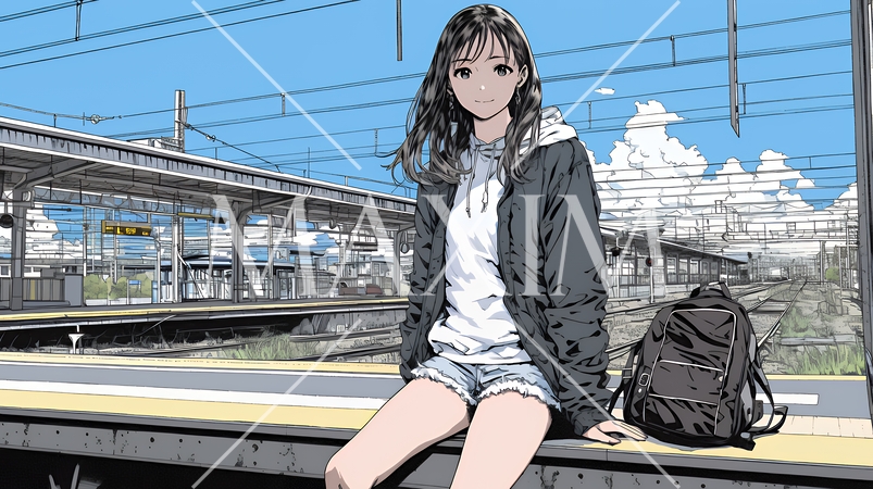 駅のホームで、なかなか来ない電車を待ちくたびれている若い女性