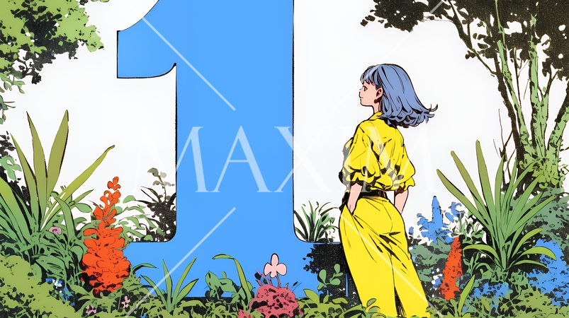 数字の「1」を掲げている若い女性