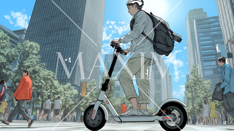 特定小型原付で都会を移動するビジネスパーソン