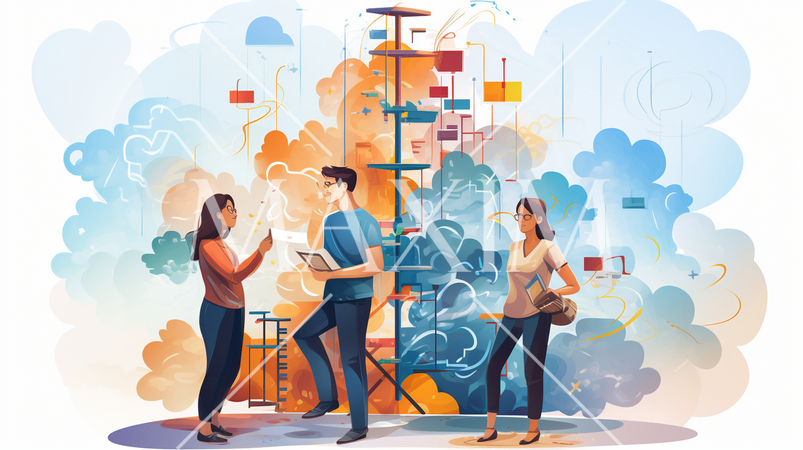 仕事の問題解決：問題解決のシーン、アイデアを出すプロセス。