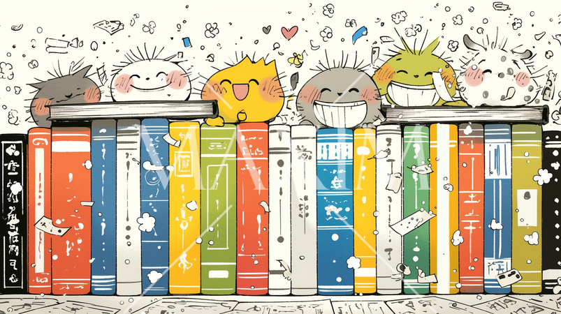 みんな本が大好き：読書週間や読書を促すためのかわいい挿絵・背景画