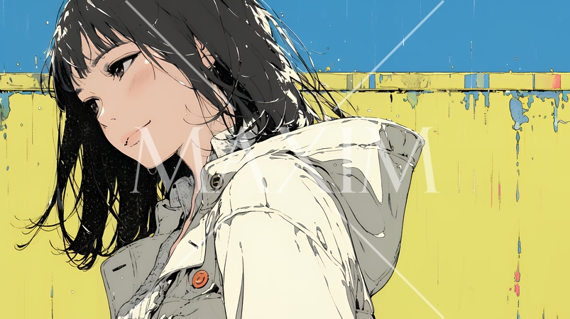 雨の中を傘をささずに歩く若い女性