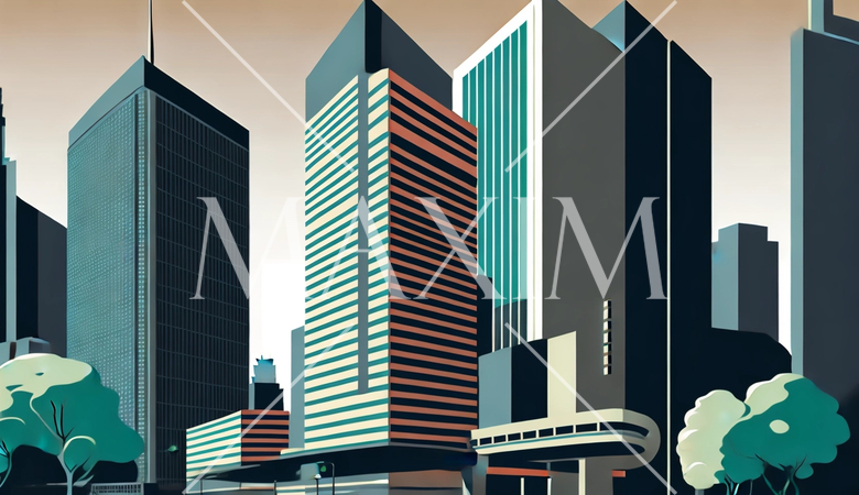 東京のオフィス街の街並みをポップアートで表現