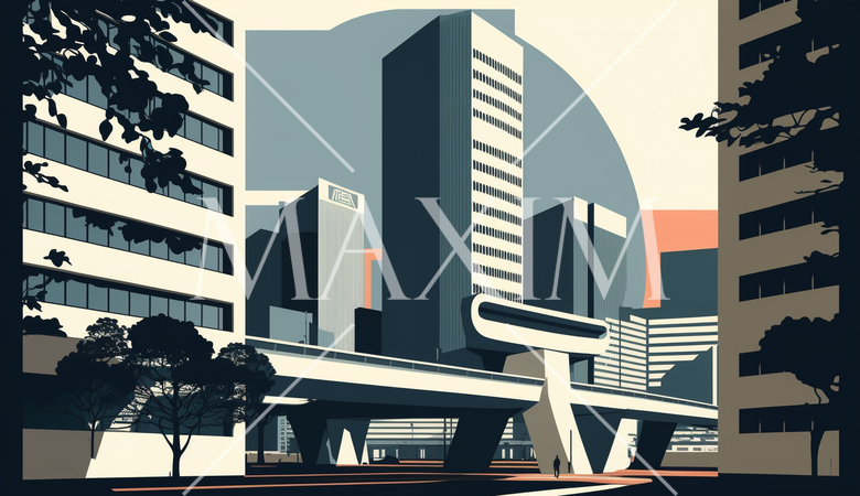 東京のオフィス街の街並みをポップアートで表現