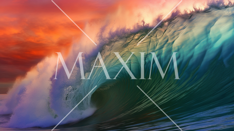 夕焼けの中のチューブのできた大波のCG画像