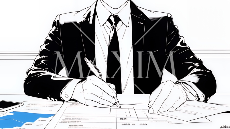 企画書を作成しているビジネスパーソン（シンプルな色使い）