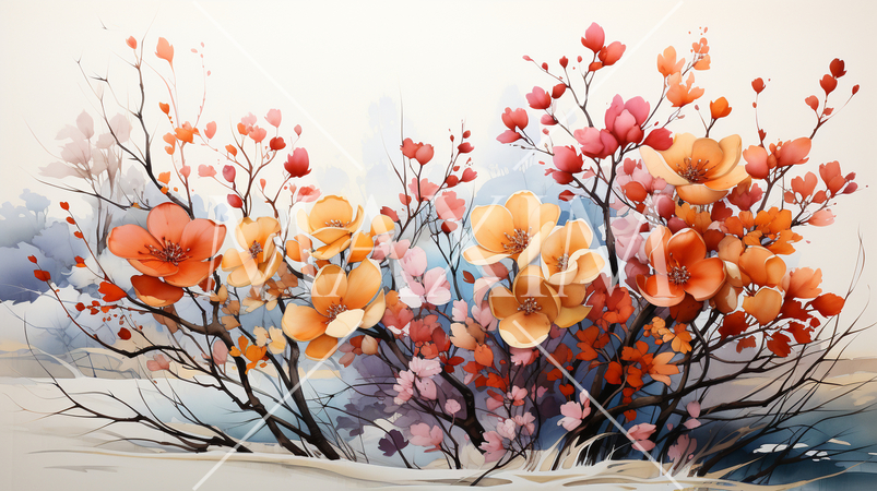 秋の紅葉した草木