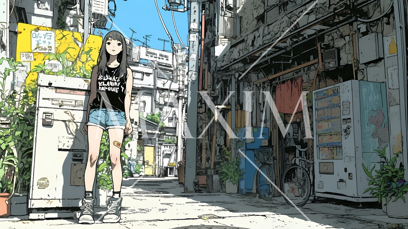 都会の治安の悪そうな場所にいる若い女性