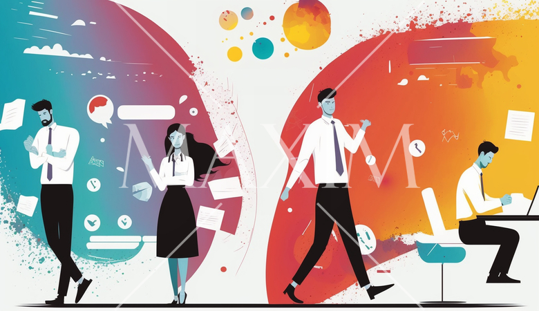 仕事のストレスとバランス：ストレスを感じるビジネスパーソン、ワークライフバランスの取り方。