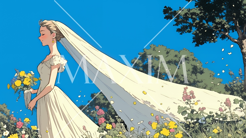 白いウェディングドレスを着ている花嫁：ジューンブライド