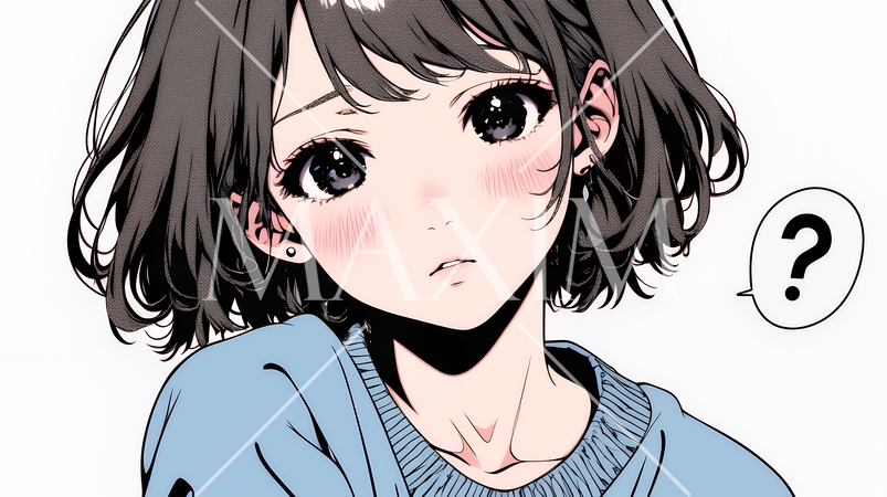 クエスチョンマークのある場面：疑問を感じて頭の中にクエスチョンマークが生まれている若い女性