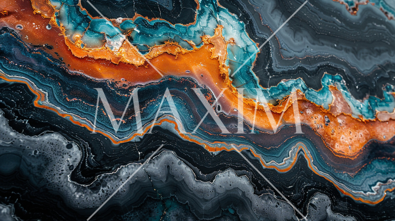 青とオレンジの入ったビビットで鮮やかな大理石の背景