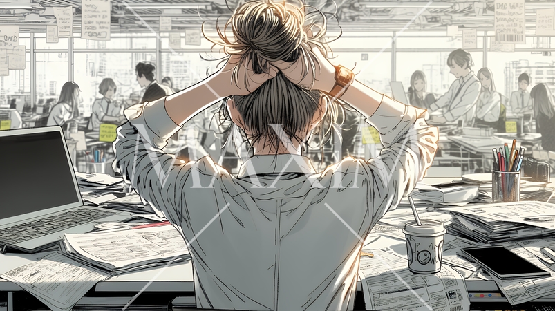 仕事で行き詰まって頭を抱えている女性