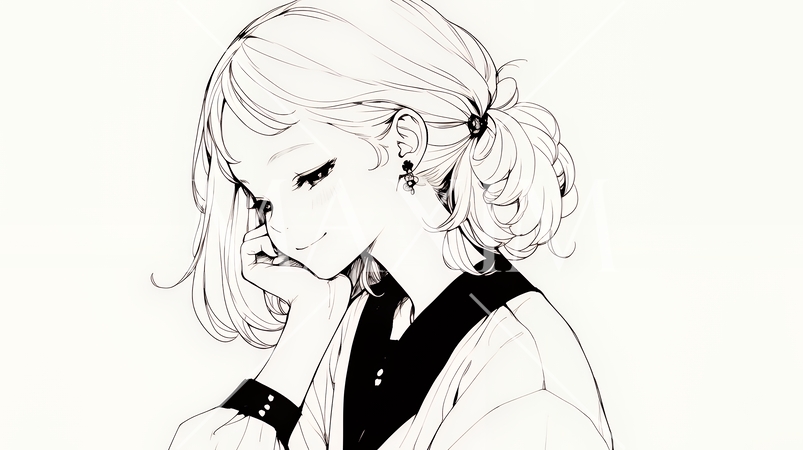 悪巧みをしている女性（シンプルな色使い）