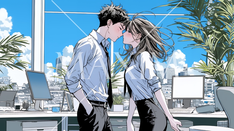 オフィスラブ（社内恋愛）をしている若いカップル