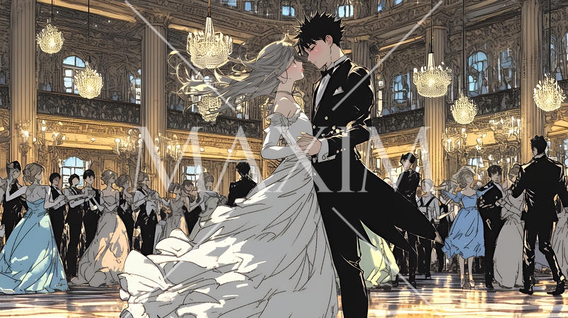 「社交ダンス（ボールルームダンス）パーティに参加している若い女性」のイラストに適する日本語の単語の羅