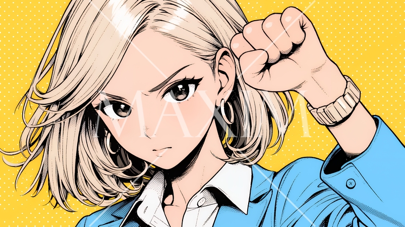 ガッツポーズ（拳を握って力強く）をしているビジネスウーマン