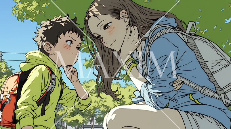 幼い我が子の悩みの相談にのっている母親