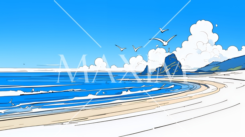 夏のビーチの風景（シンプルな色使い）