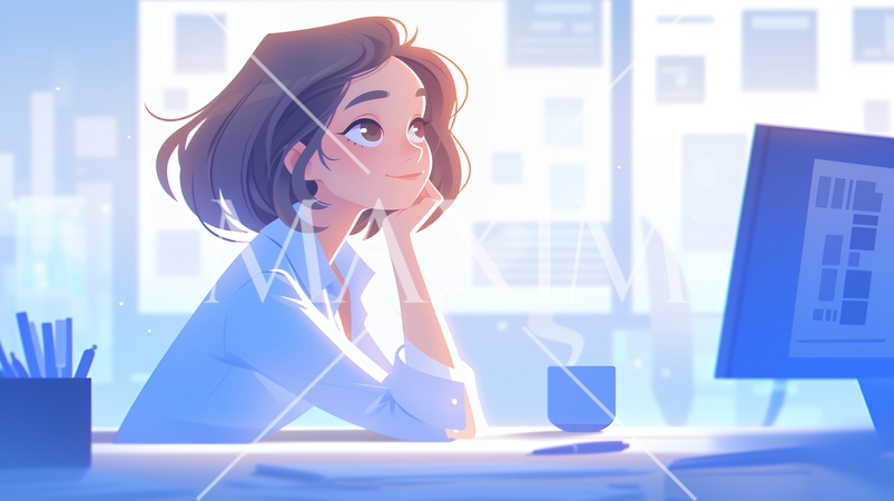 PCで資料作りをしている若い女性