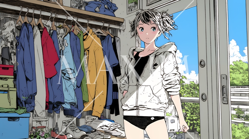 クローゼットを開いて着替えをしようとしている若い女性