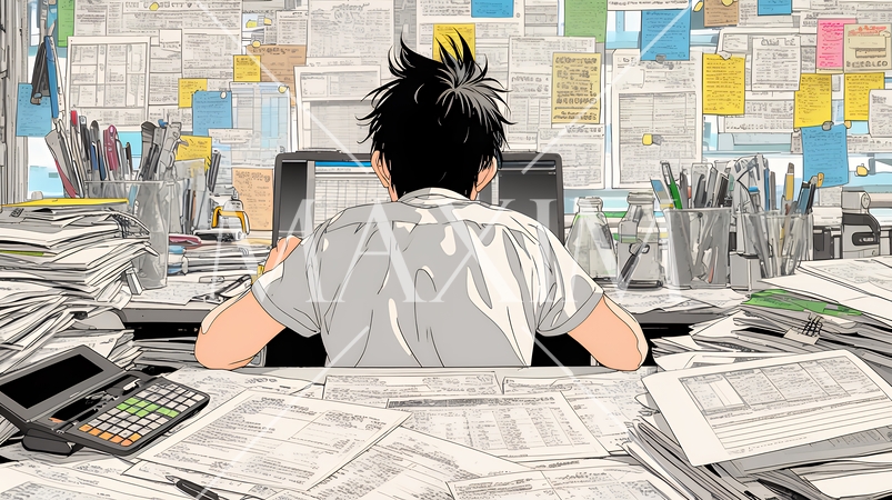 確定申告書類作成に没頭している個人事業主