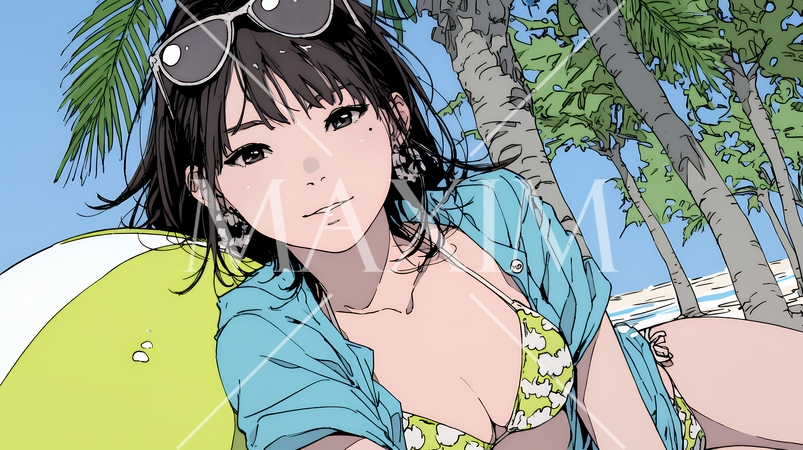 ビーチリゾートを旅行中のビキニ姿の若い女性