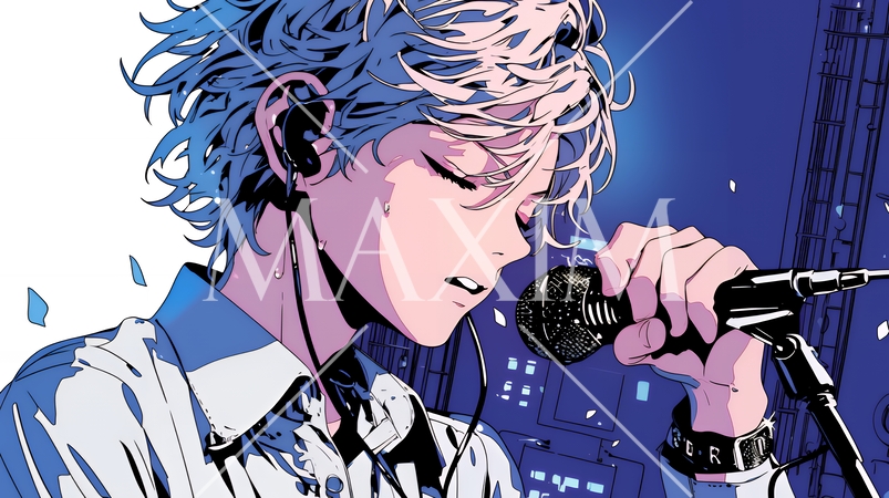 歌を熱唱している若い男性