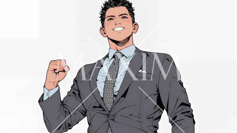 ガッツポーズ（拳を握って力強く）をしているビジネスマン