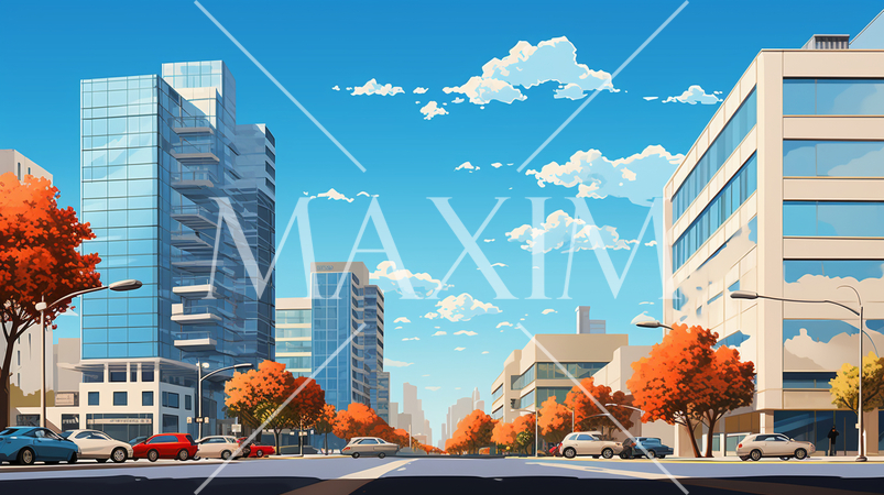 都心のビル街：ポップでカラフルな表現