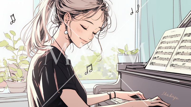 ピアノを弾いている若い女性