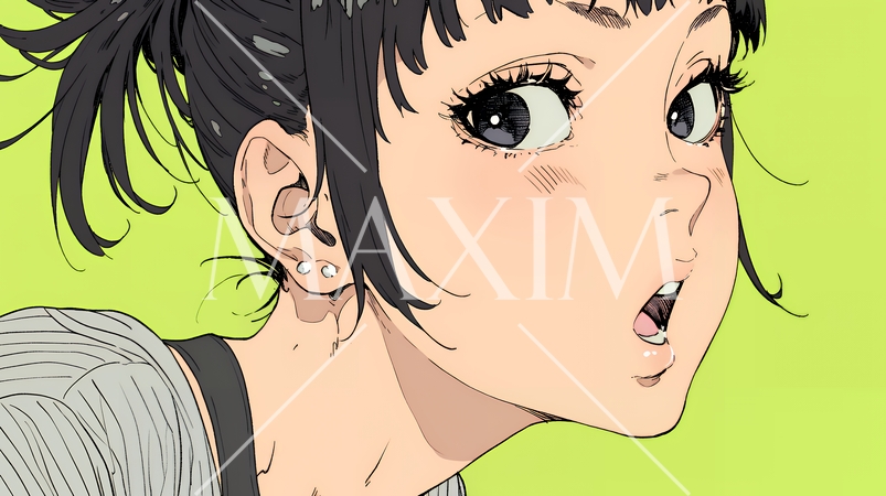 驚愕して息を呑み、目を見開いたまま口をぽかんとする若い女性