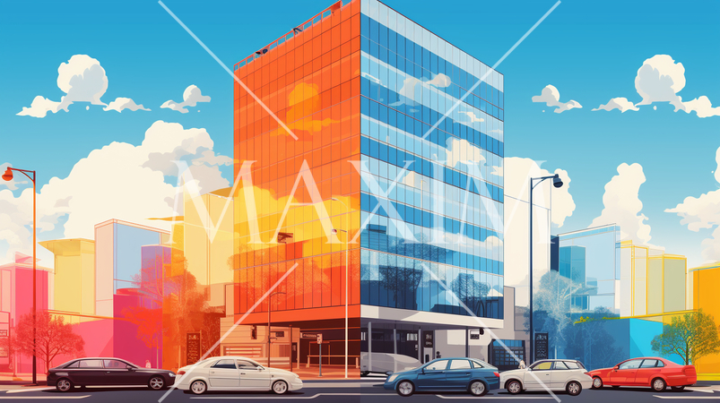 都心のビル街：ポップでカラフルな表現