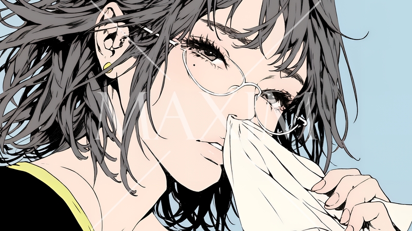 くしゃみをした若い女性