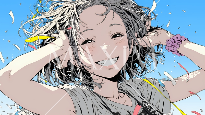 両手を広げて喜んでいる陽気な若い女性