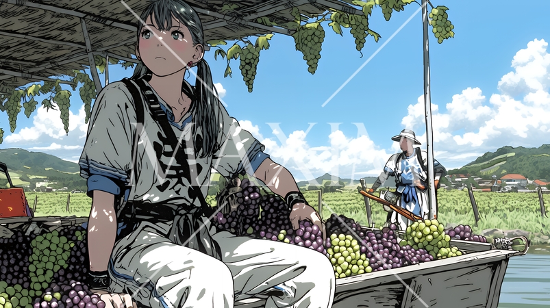 葡萄を収穫している若い女性