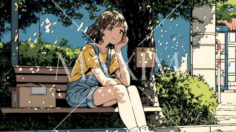 公園のベンチでひとり静かにくつろぐ若い女性