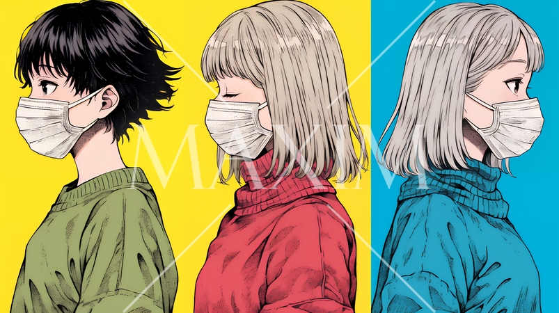 使い捨て不織布マスクをつけた若い女性