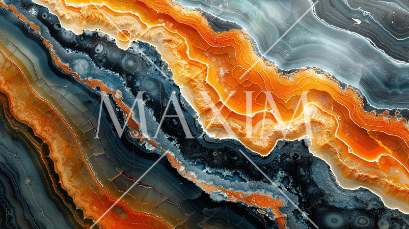 青とオレンジの入ったビビットで鮮やかな大理石の背景
