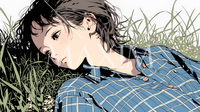 心地よさそうに地面に身を横たえる若い女性