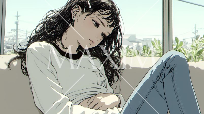 腹痛（生理痛）に苦しむ若い女性