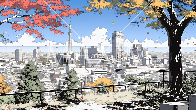 都市の町並みと青空