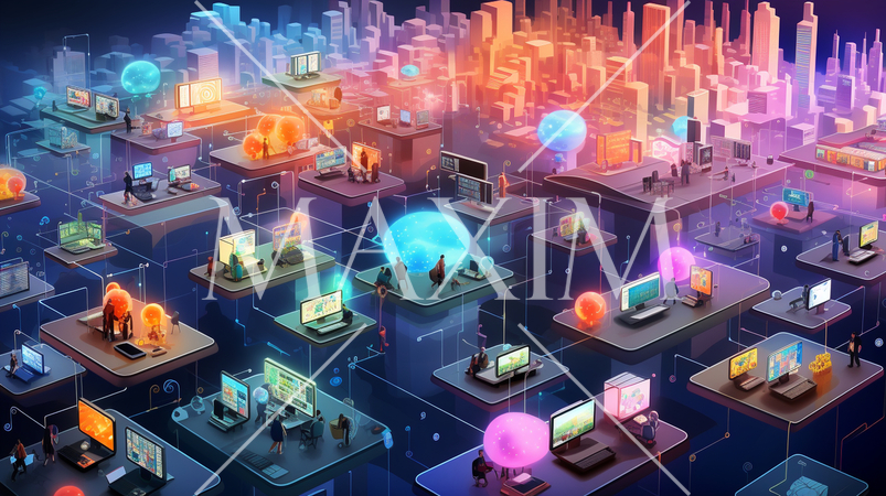 クラウドコンピューティング：クラウド上でデータ共有、複数のデバイスからアクセス。