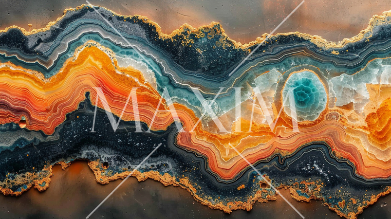 青とオレンジの入ったビビットで鮮やかな大理石の背景