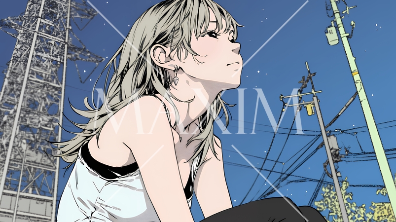 星空を眺めている若い女性