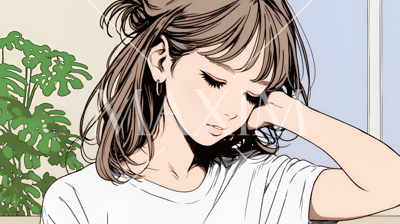 髪をかきあげている（なでている）若い女性