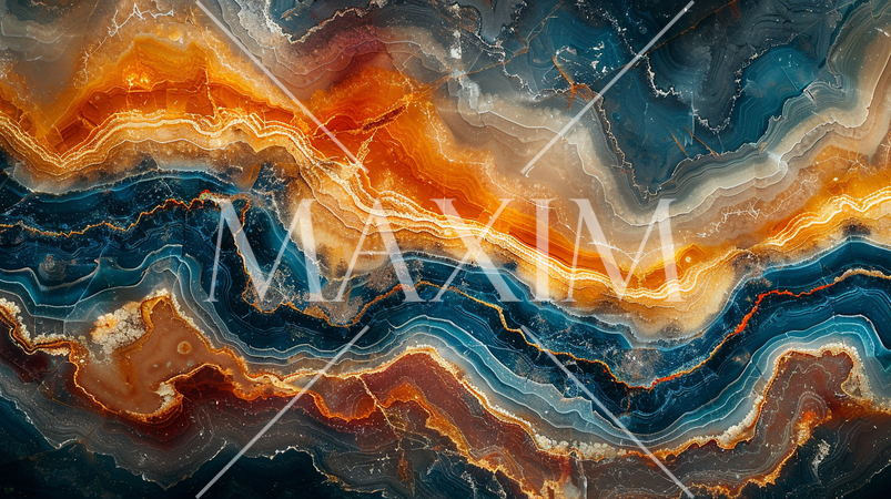 青とオレンジの入ったビビットで鮮やかな大理石の背景